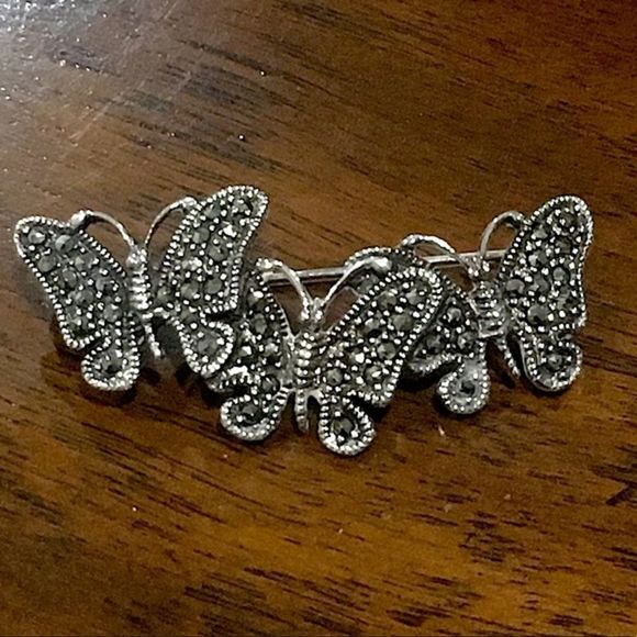 Vintage Sterling Silver Marcasite Butterfly Pin Broach - Picture 1 of 11